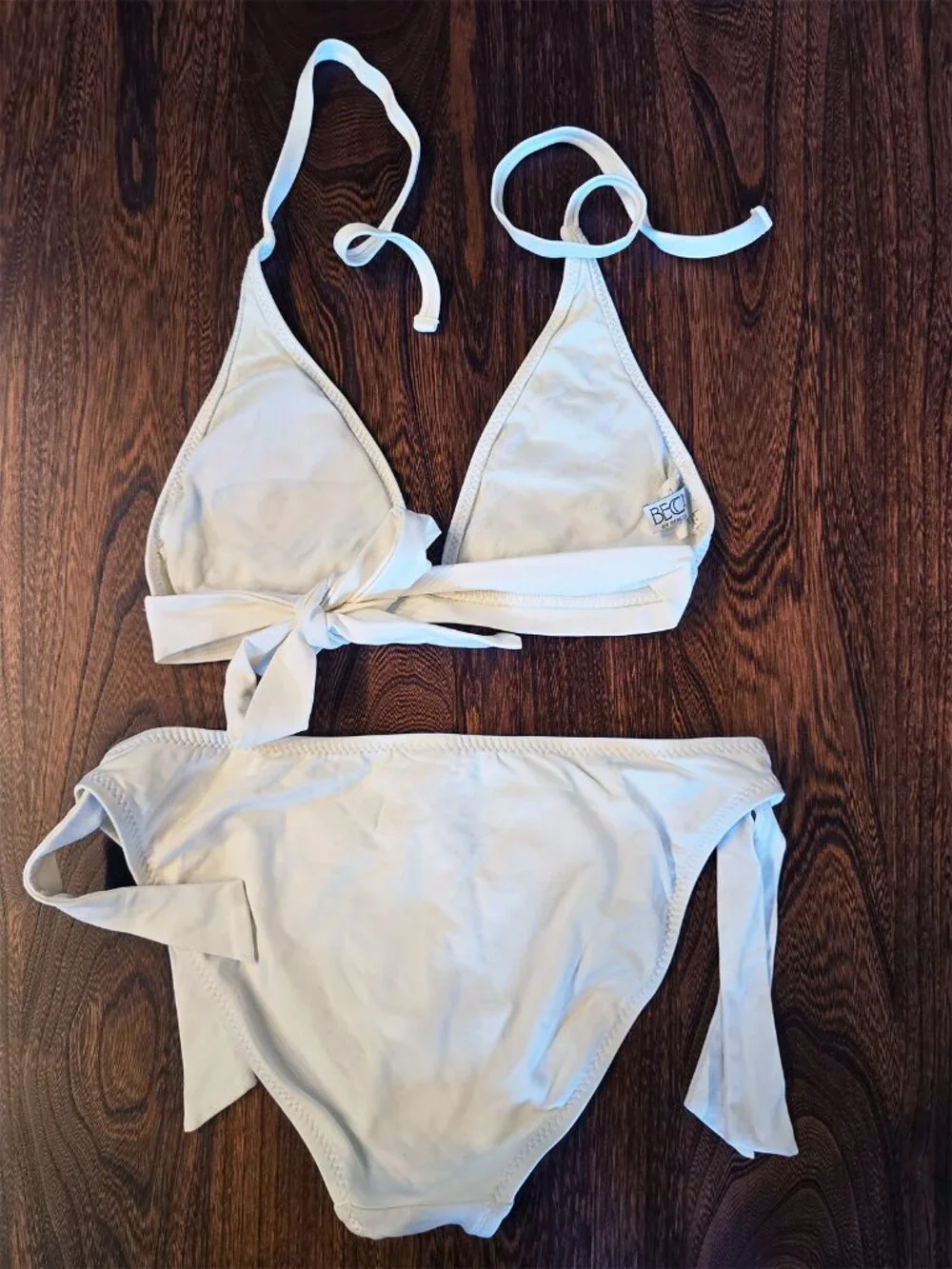 Anthropologie Becca White & Blue Porcelain Triangle Halter Bikini Size Medium